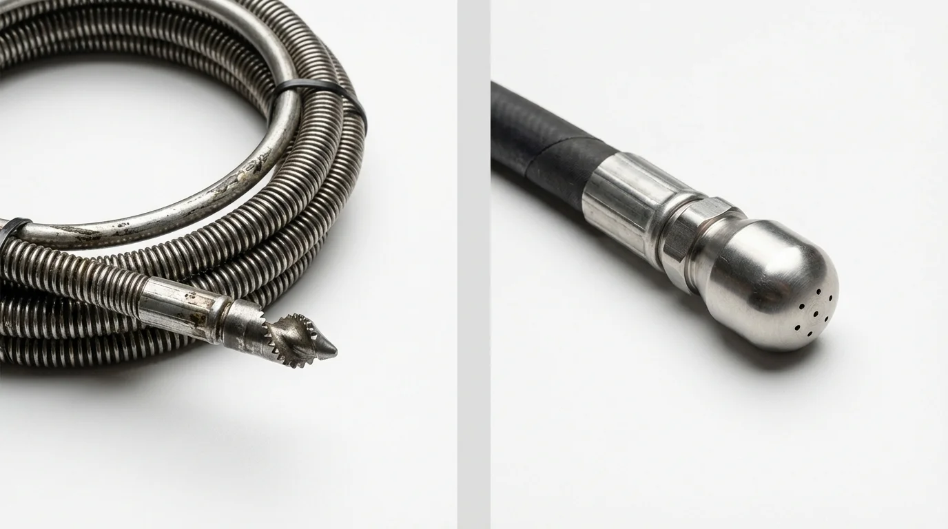Drain snake cable and hydro jetting nozzle used for drain cleaning in Fairplay, CO