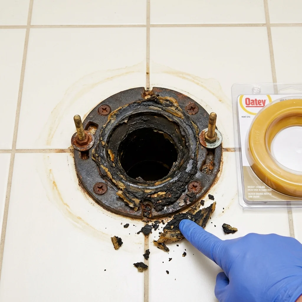 Failed wax ring showing water seepage at the base of a toilet in a Fairplay, CO home