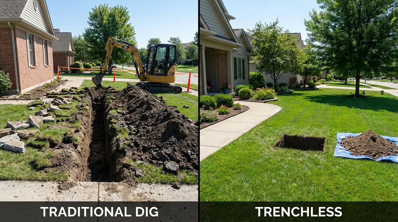 Trenchless sewer repair with minimal yard damage versus traditional excavation in Fairplay, CO